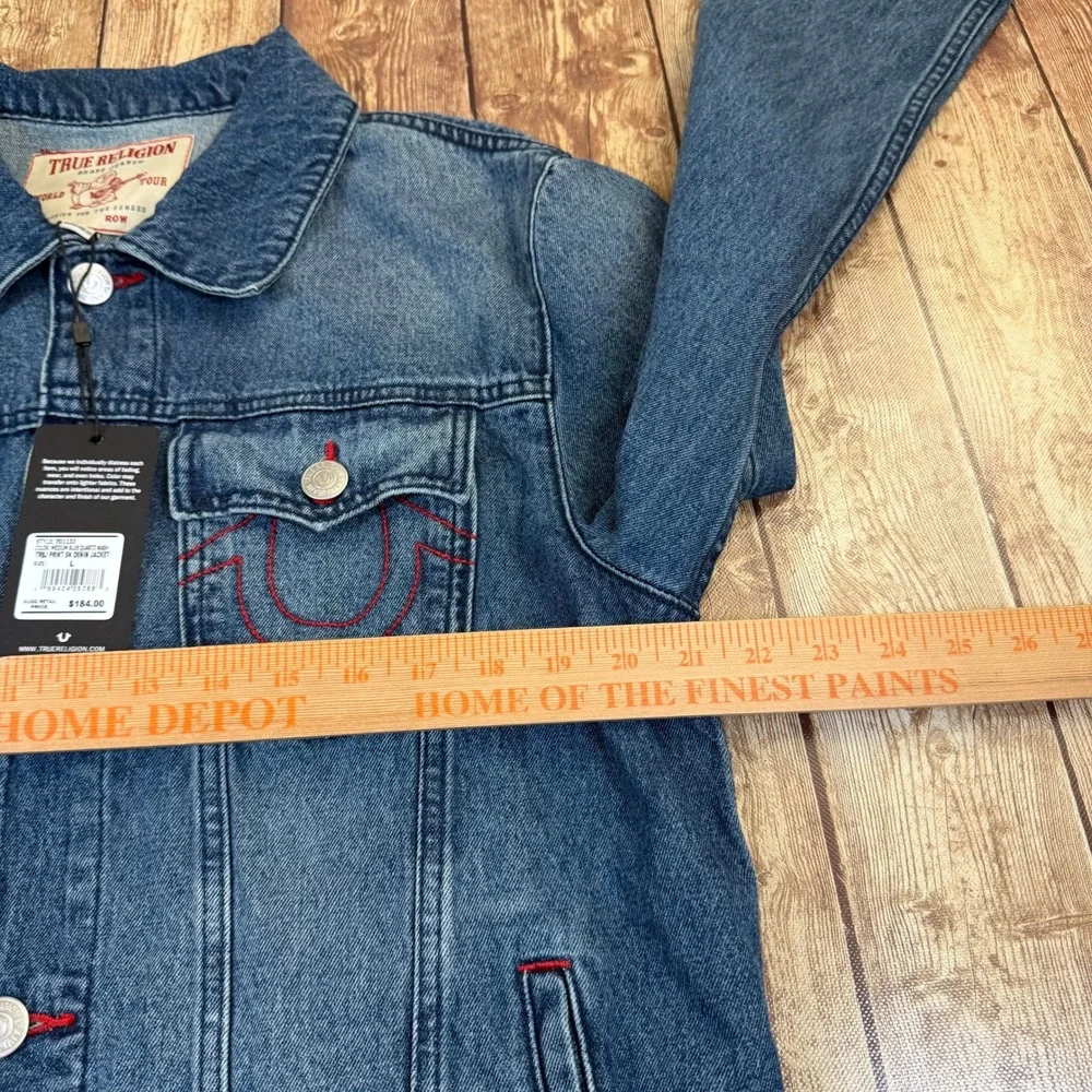 True Religion 701133 Denim Jacket Mens Large Blue Red Stitching Trucker NWT